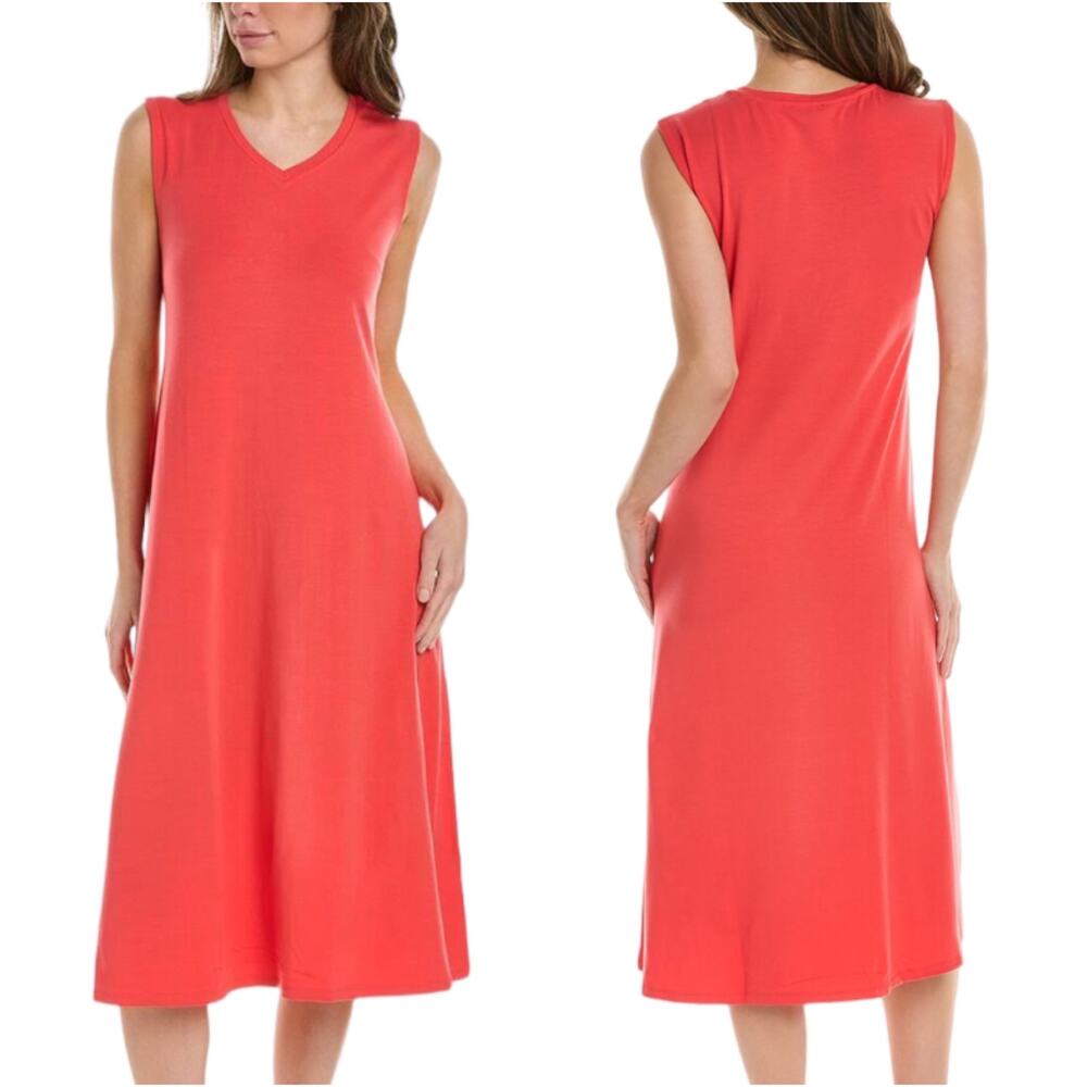 Eileen Fisher NWT Jersey V-Neck Midi A-Line Shift Dress Sleeveless Size XL Pink